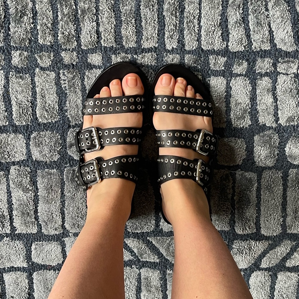Sol Sana Black Leather Buckle Sandals - EU 40